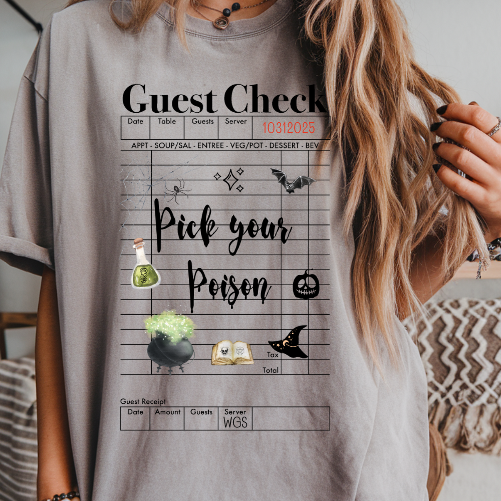 Pick Your Poison Comfort Colors Soft Short Sleeve Womenswear Halloween Funny Crewneck Casual Top