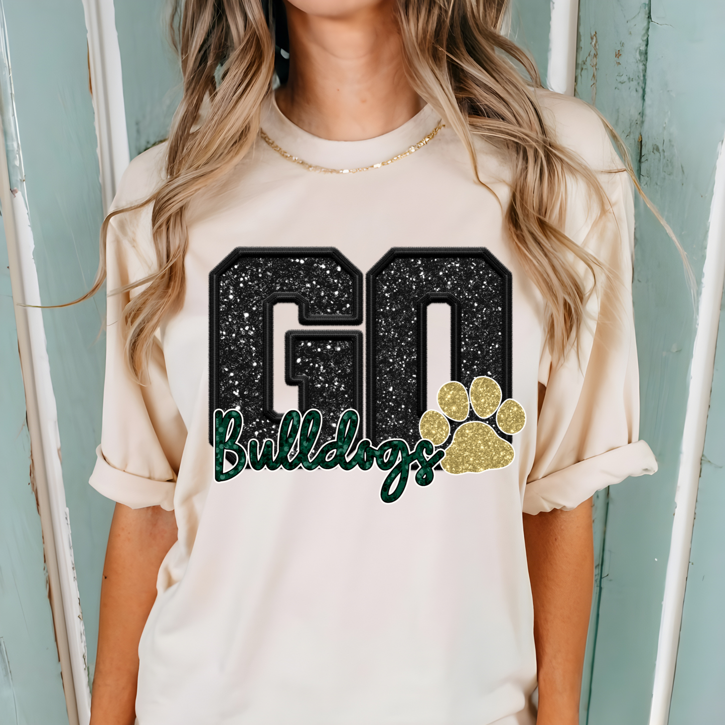 GO Bulldogs Faux Glitter Logo T-Shirt