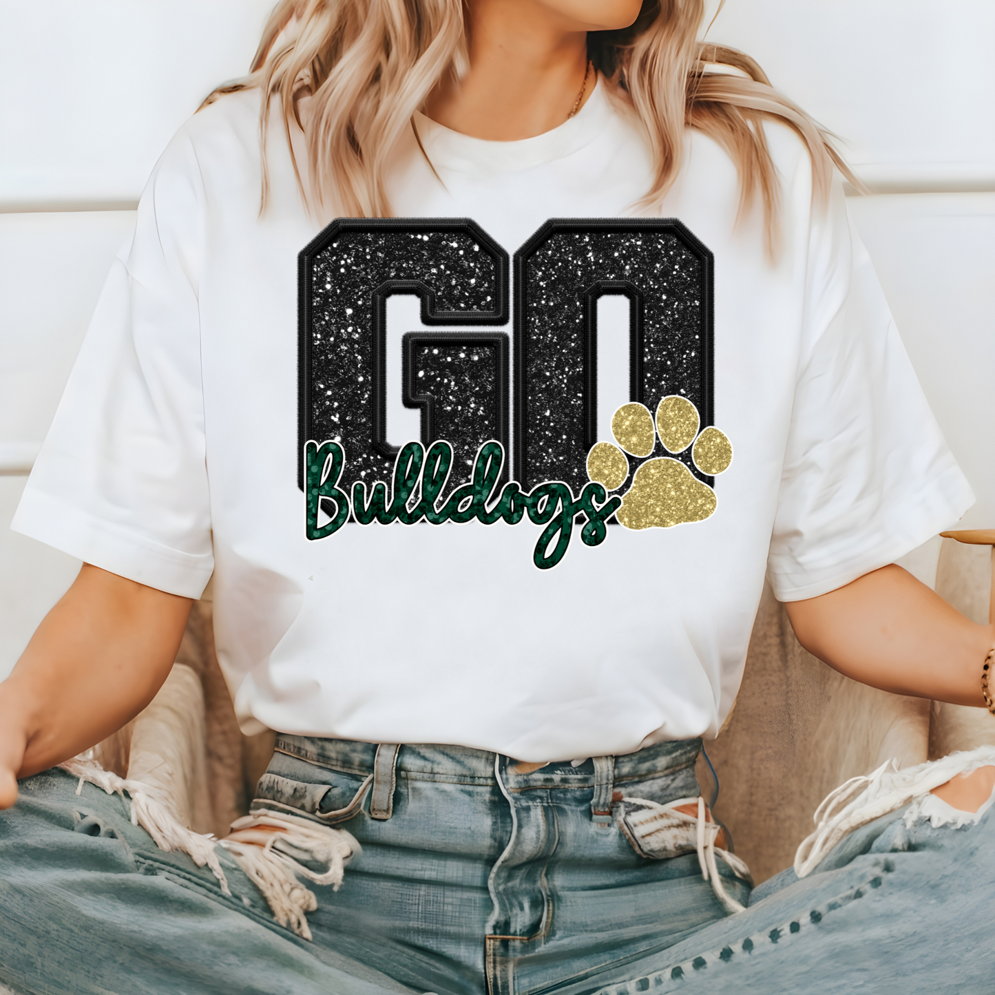 GO Bulldogs Faux Glitter Logo T-Shirt