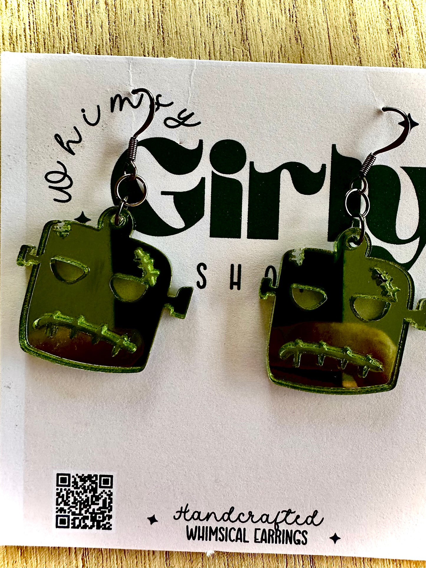 Frankenstein Monster Earrings – Spooky Green Acrylic Earrings – Halloween Dangle Earrings