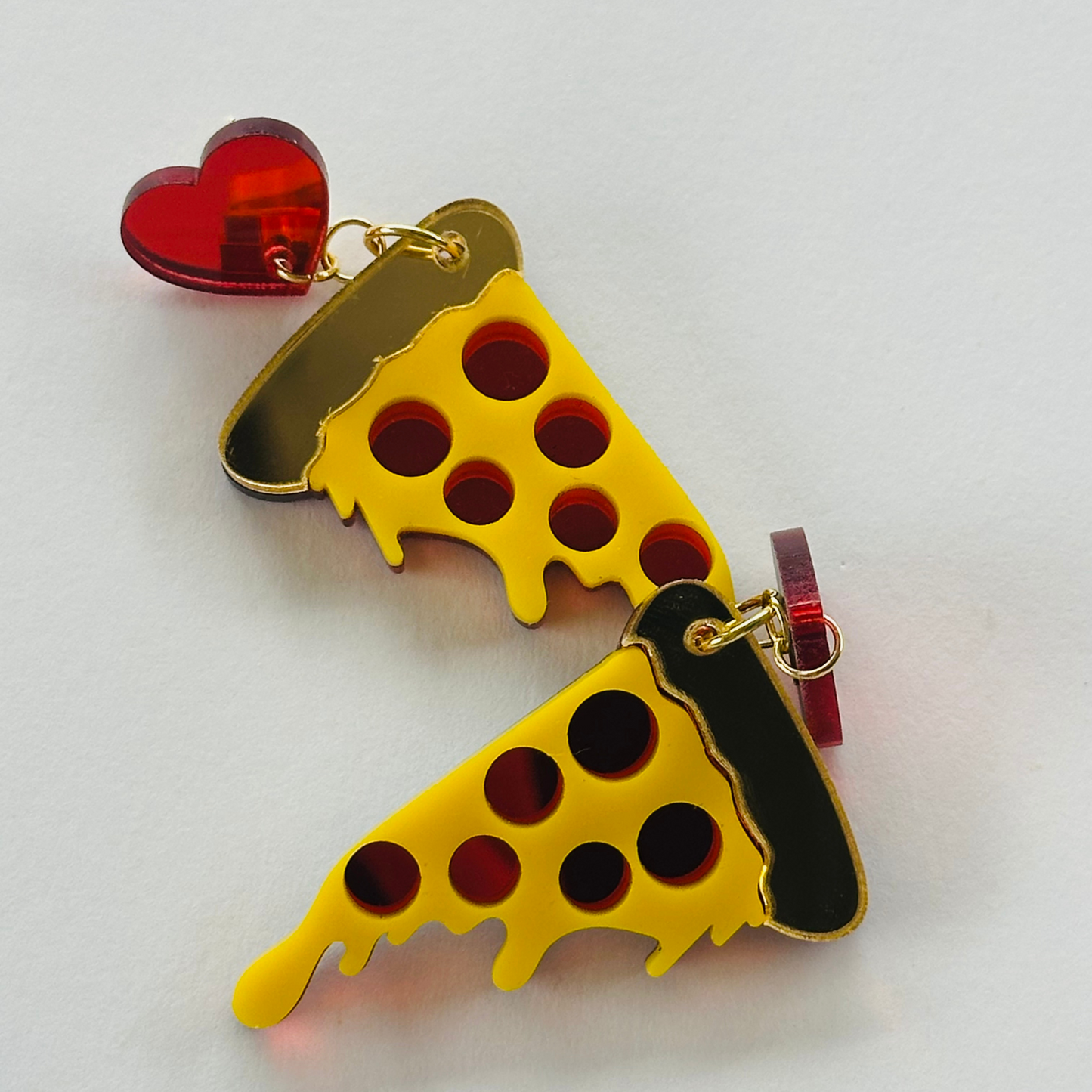 Valentine Pizza Acrylic Mirror Earrings