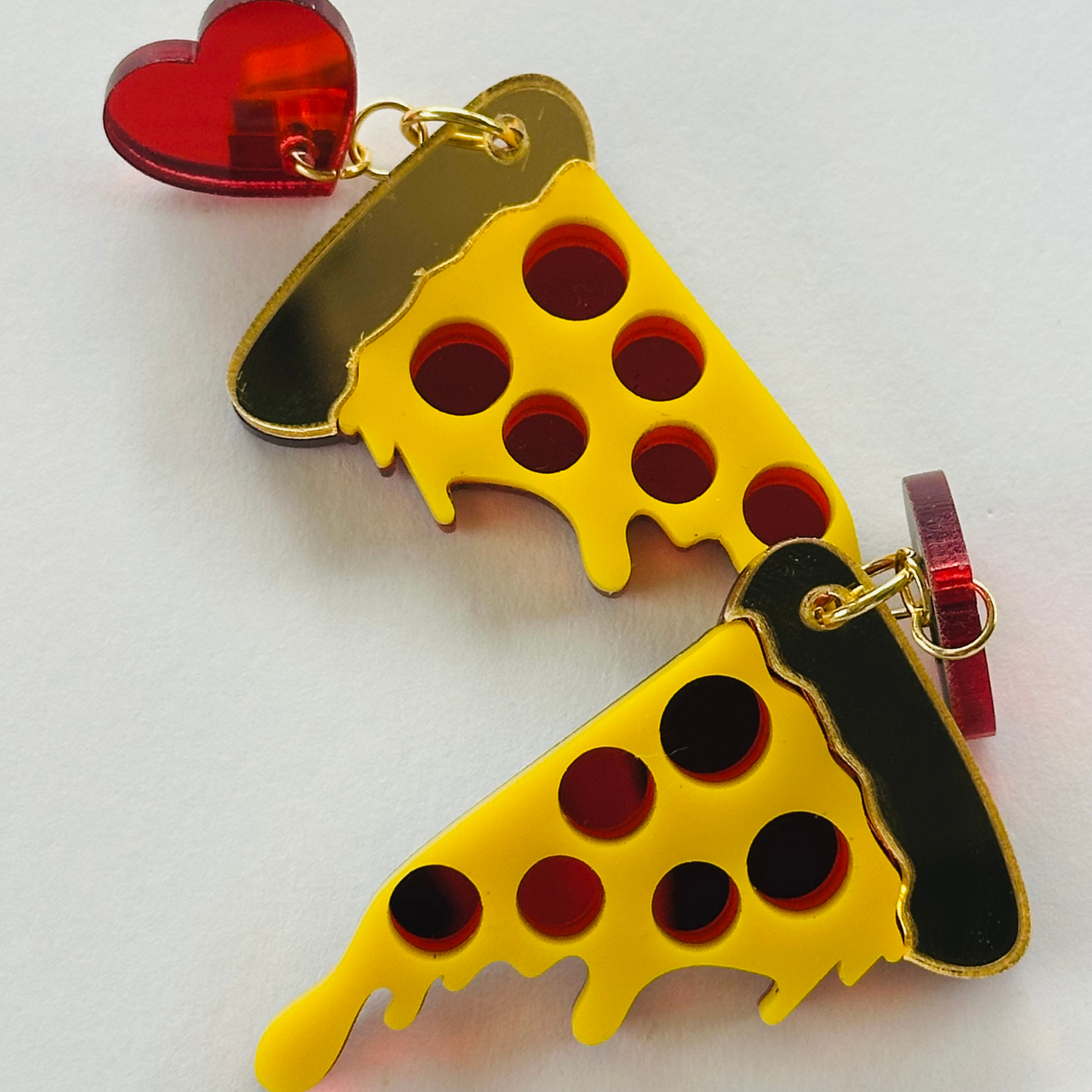 Valentine Pizza Acrylic Mirror Earrings