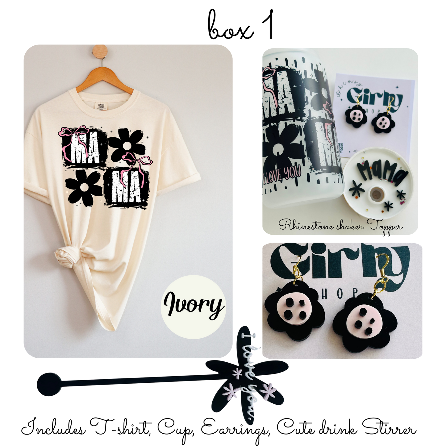 Handmade Mother’s Day Gift Box – T-Shirt, Cup, Earrings, I Love You Drink Stirrer, Card, Gift Idea