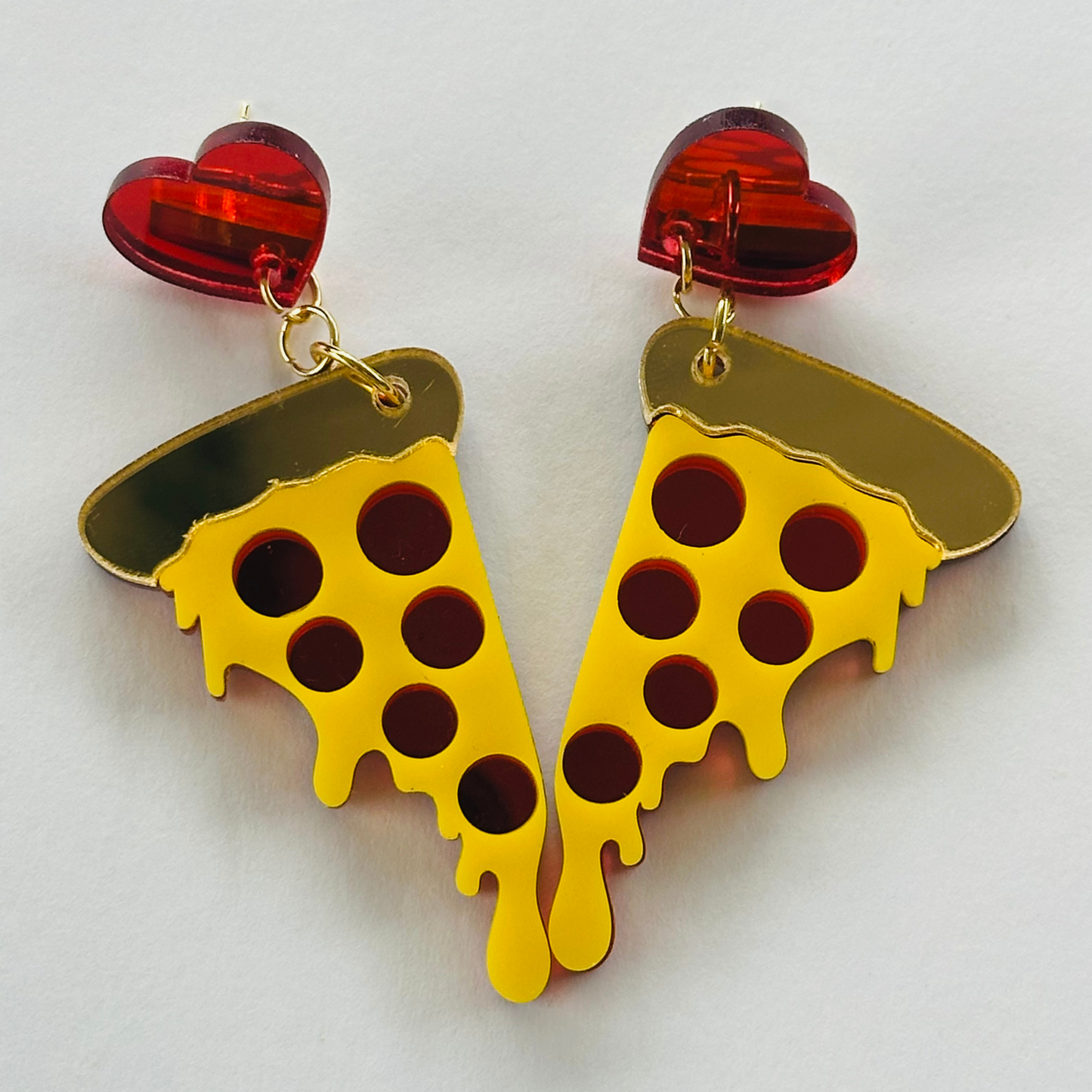 Valentine Pizza Acrylic Mirror Earrings