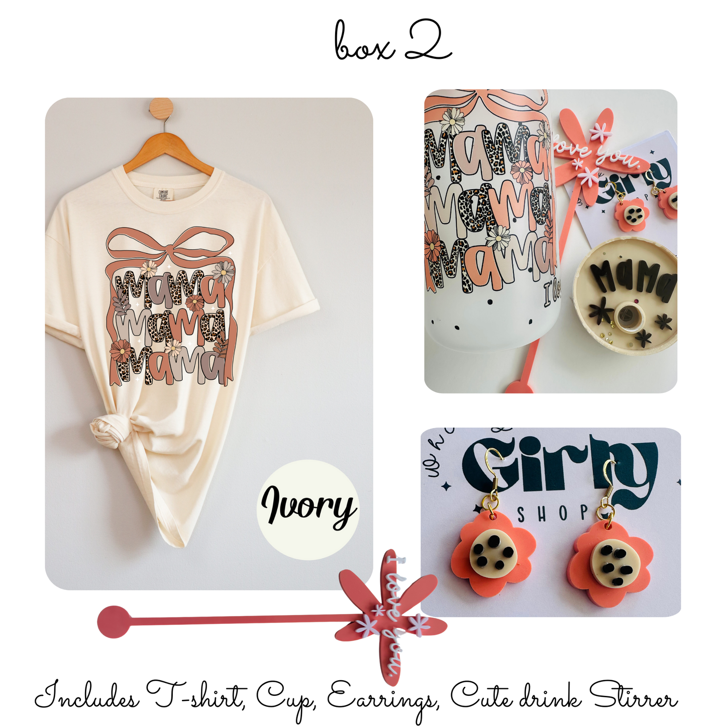 Handmade Mother’s Day Gift Box – T-Shirt, Cup, Earrings, I Love You Drink Stirrer, Card, Gift Idea
