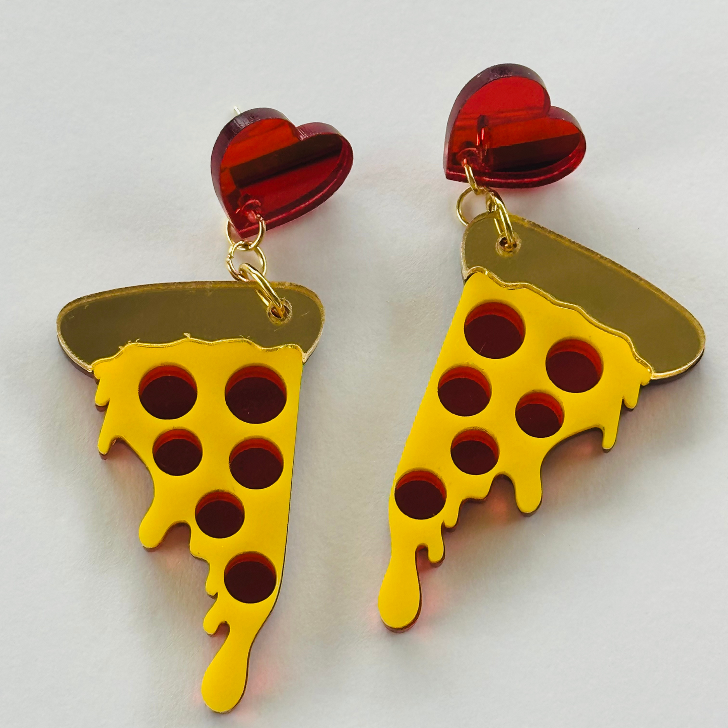 Valentine Pizza Acrylic Mirror Earrings