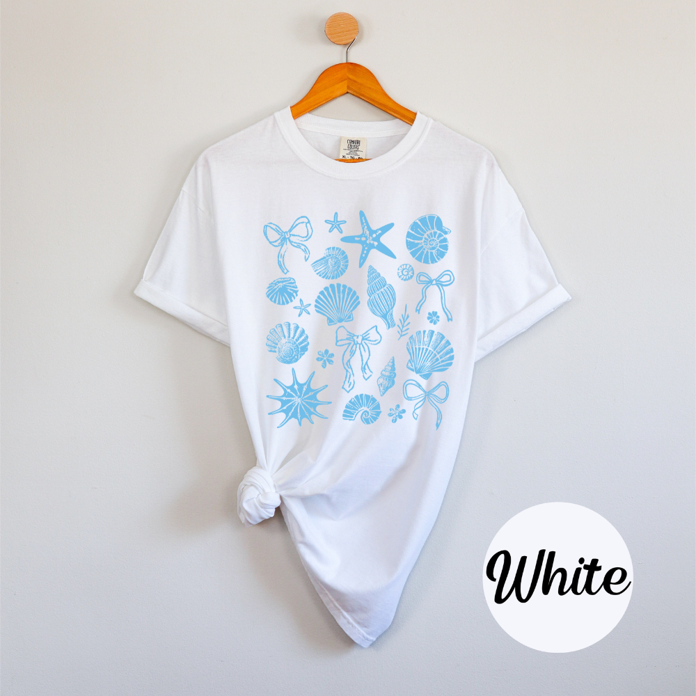 Coquette Clam Shell Tee – Pearl Bows & Summer Vibes Tee or Tank