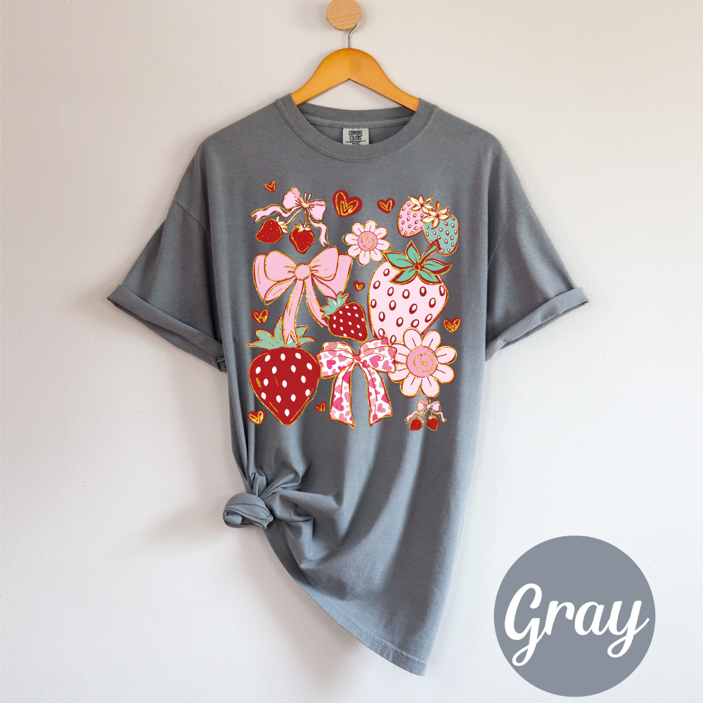 Coquette Strawberry Garden Tee – Bows, Blossoms & Summer Love Tee or Tank