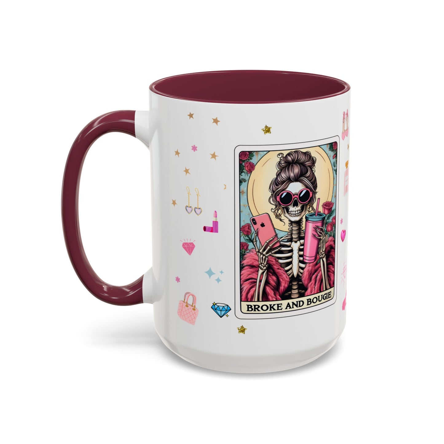 Broke and Bougie Tarot Card Mug | 15 oz Funny Skeleton Coffee Mug | Cute Bougie Gift