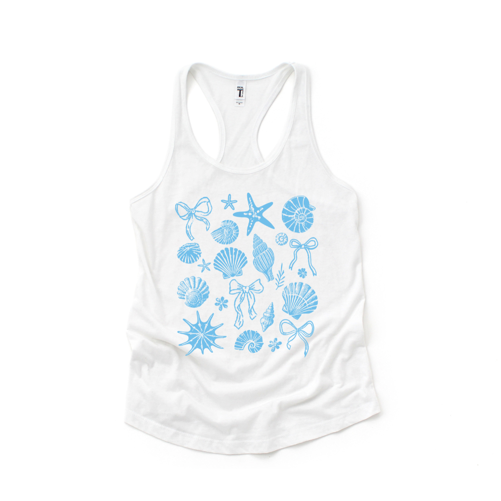 Coquette Clam Shell Tee – Pearl Bows & Summer Vibes Tee or Tank