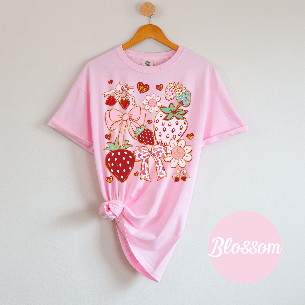 Coquette Strawberry Garden Tee – Bows, Blossoms & Summer Love Tee or Tank