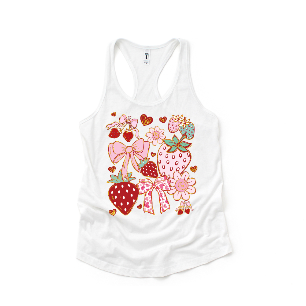 Coquette Strawberry Garden Tee – Bows, Blossoms & Summer Love Tee or Tank