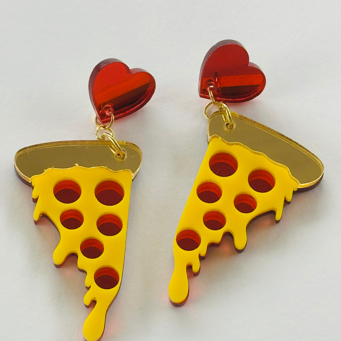 Valentine Pizza Acrylic Mirror Earrings