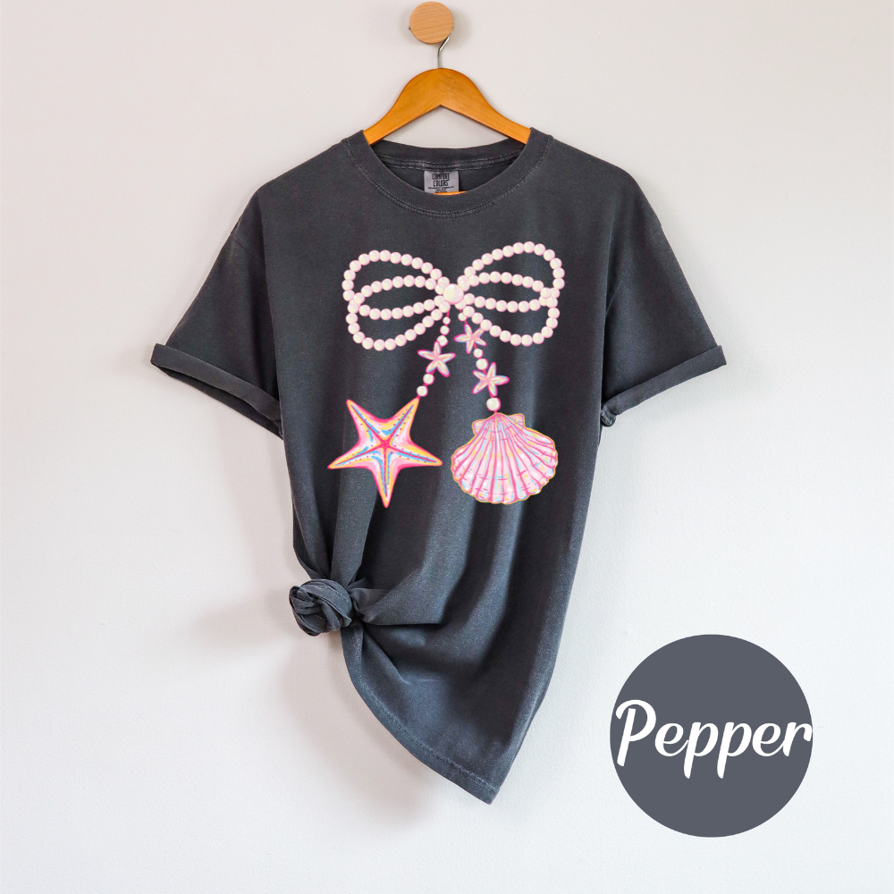 Coquette Clam Shell Tee – Pearl Bows & Summer Vibes