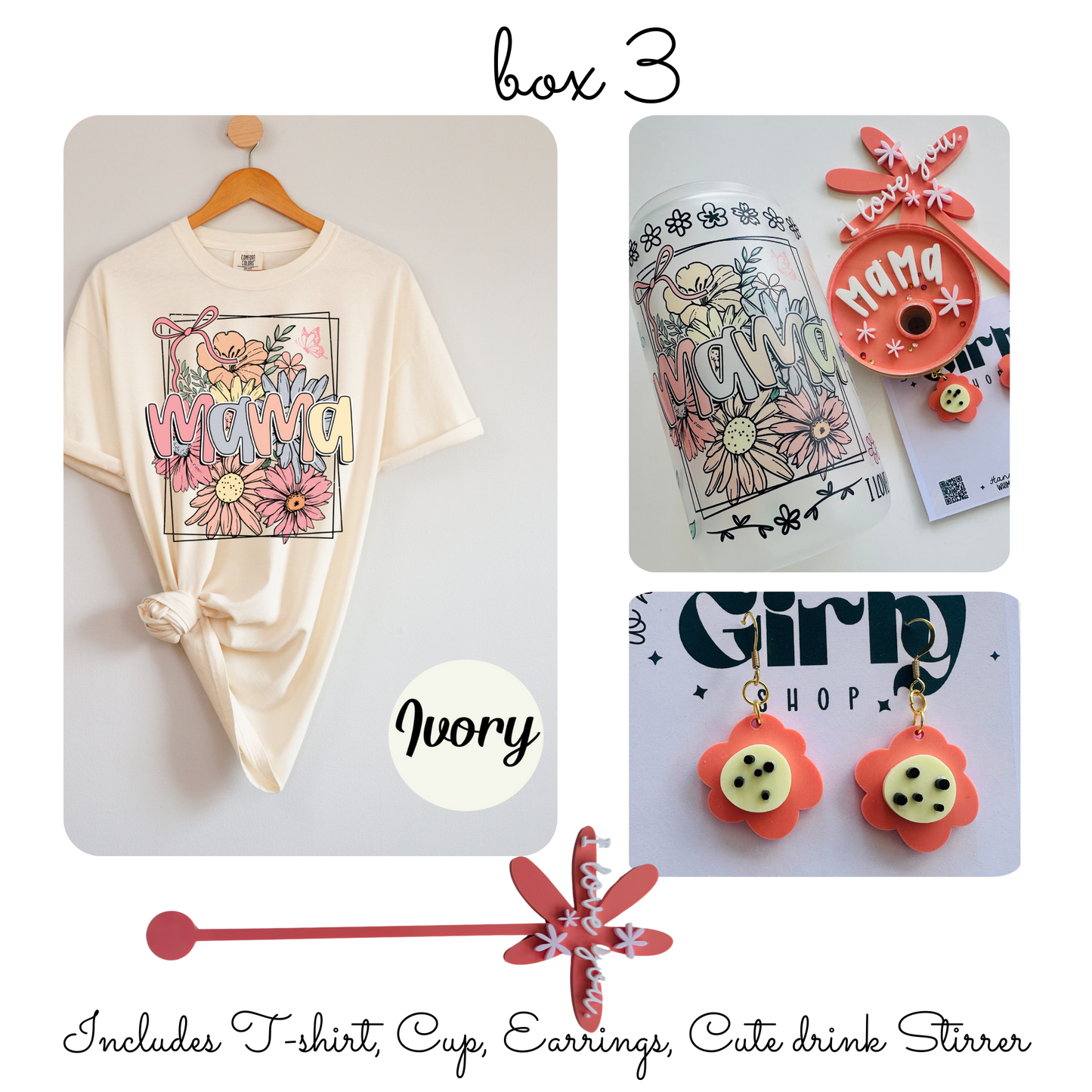 Handmade Mother’s Day Gift Box – T-Shirt, Cup, Earrings, I Love You Drink Stirrer, Card, Gift Idea