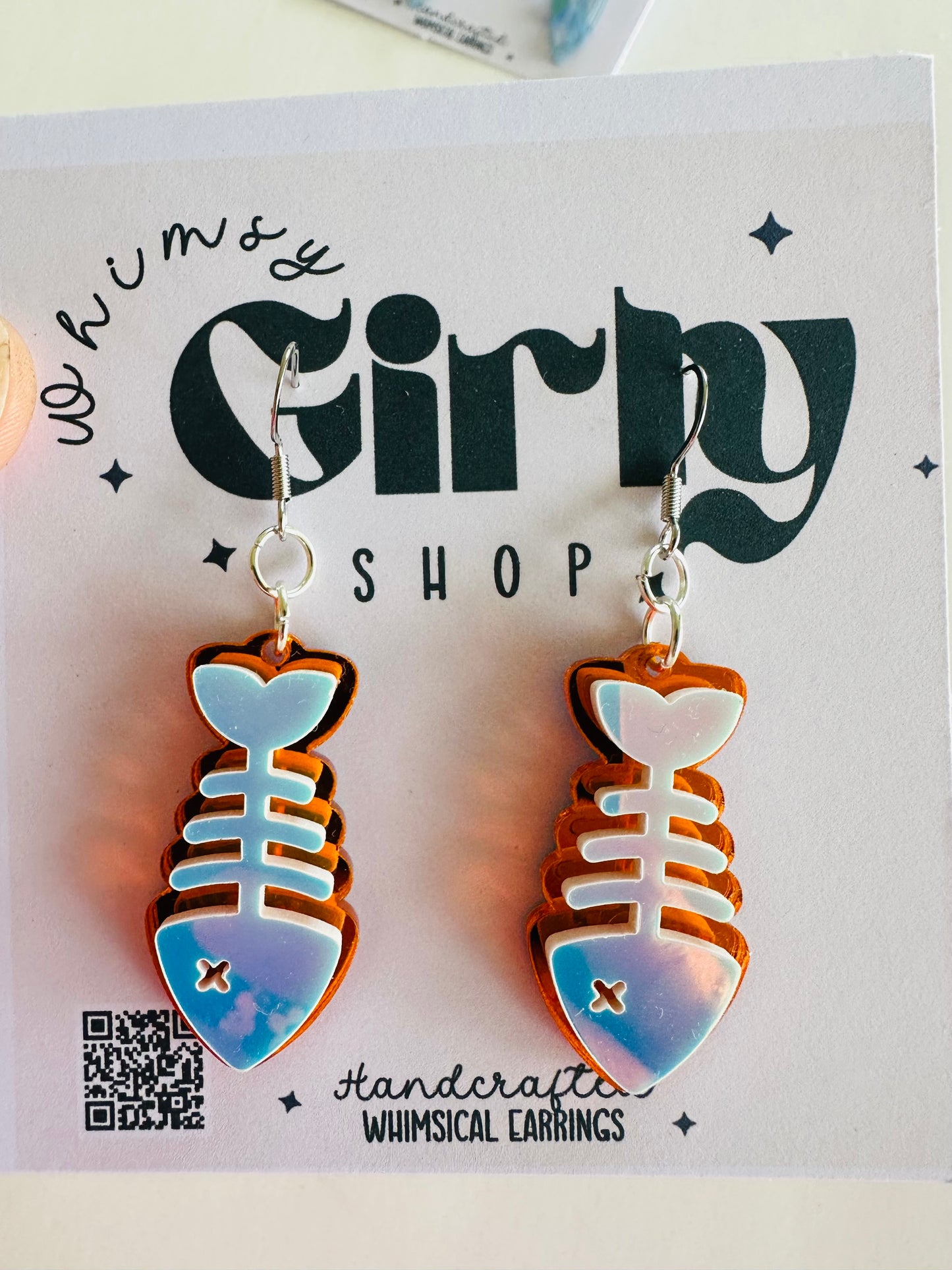 Catch of the Day Earrings – Holographic Fish Bone Dangles