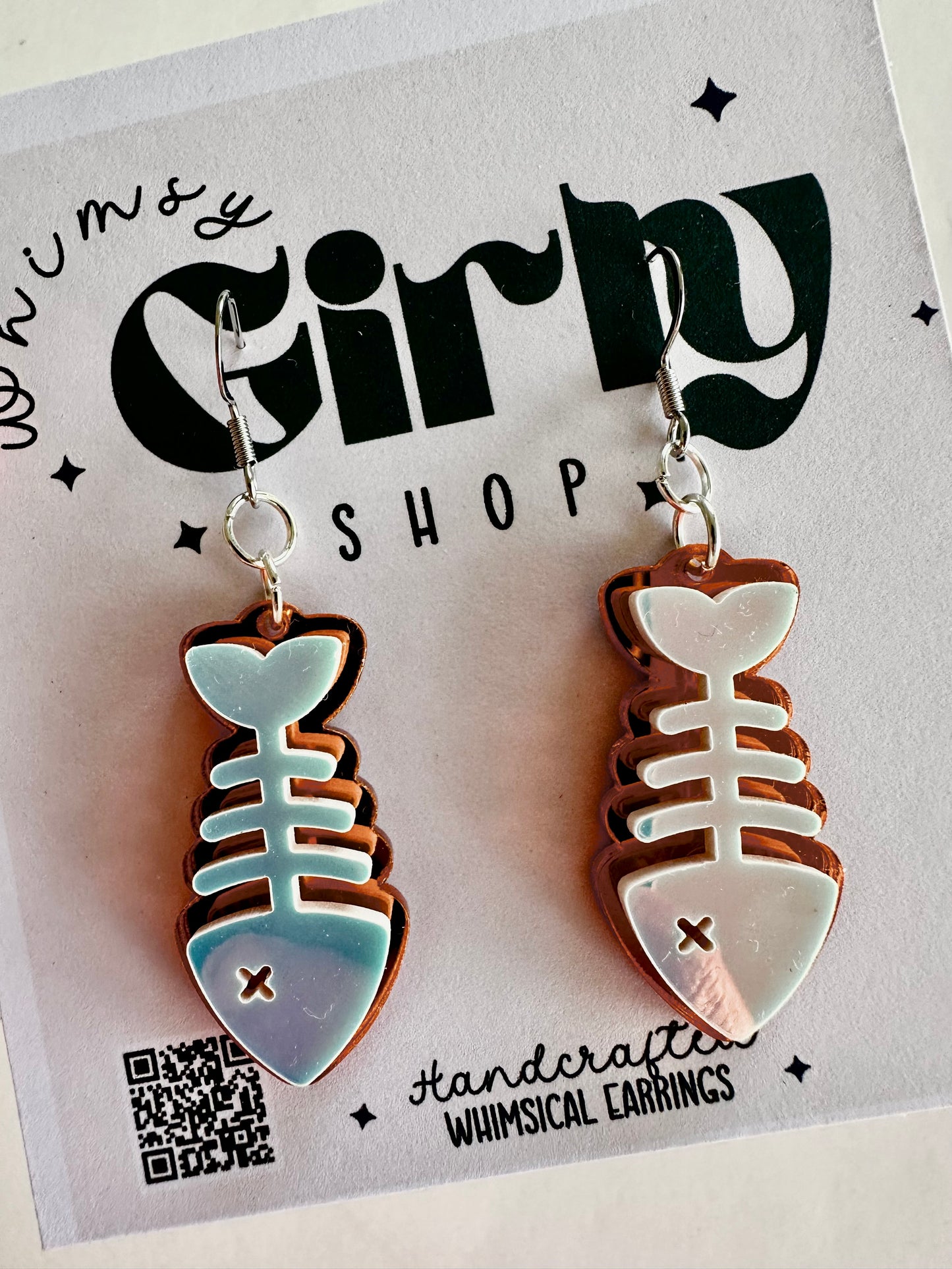 Catch of the Day Earrings – Holographic Fish Bone Dangles