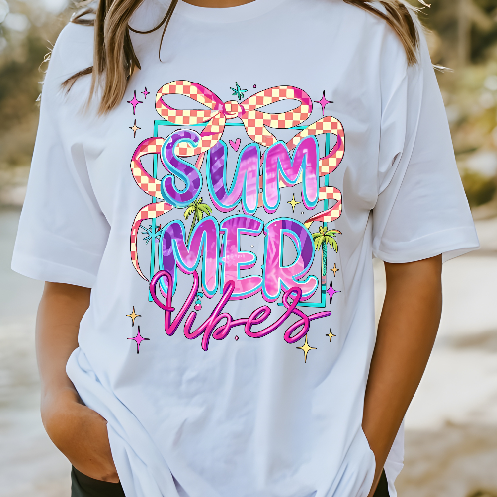 Summer Vibes with Bow Graphic – Comfort Colors Women’s T-Shirt