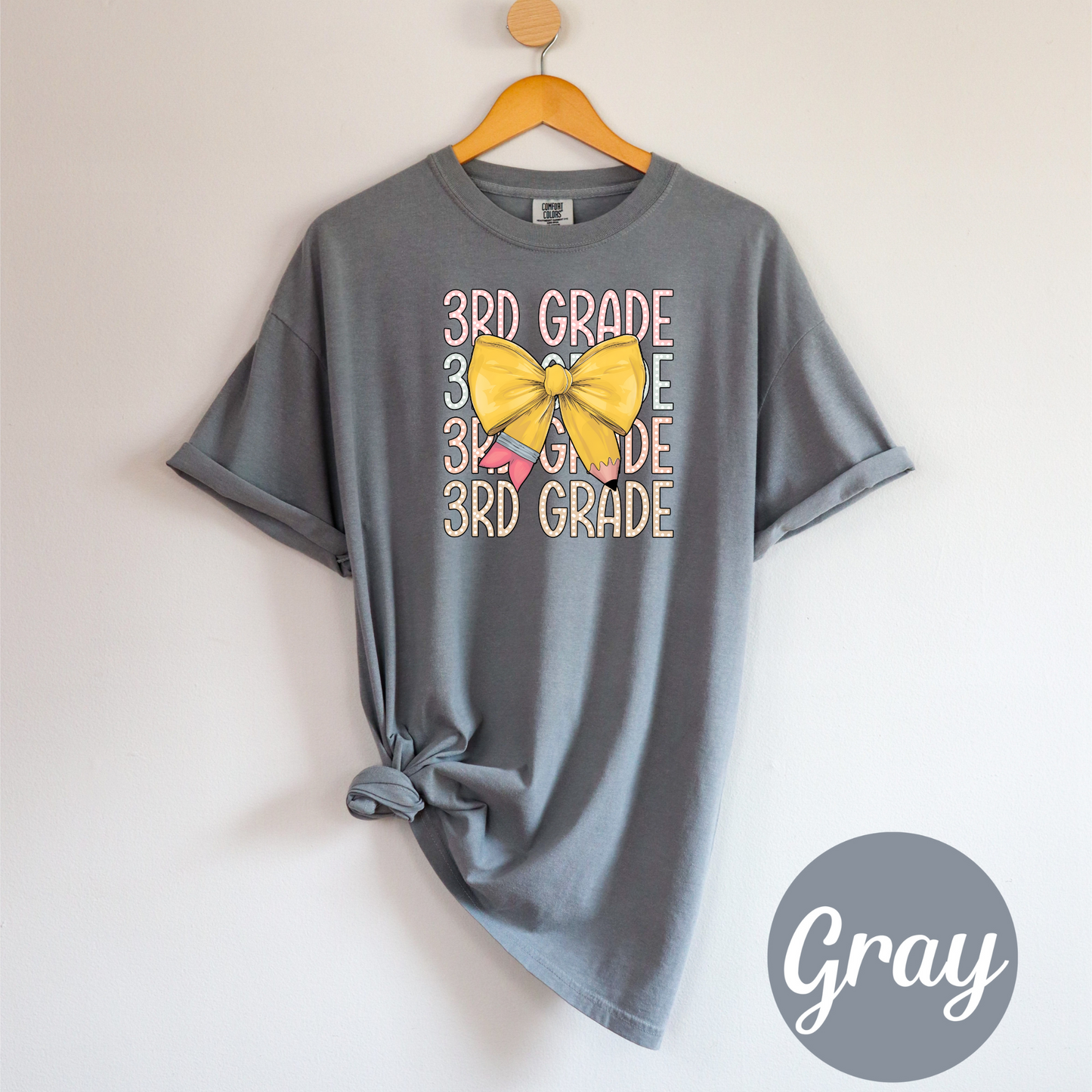 Pencil & Bow Teacher T-Shirt | Cute Grade Level Shirt | Personalized Teacher Tee (K–5)