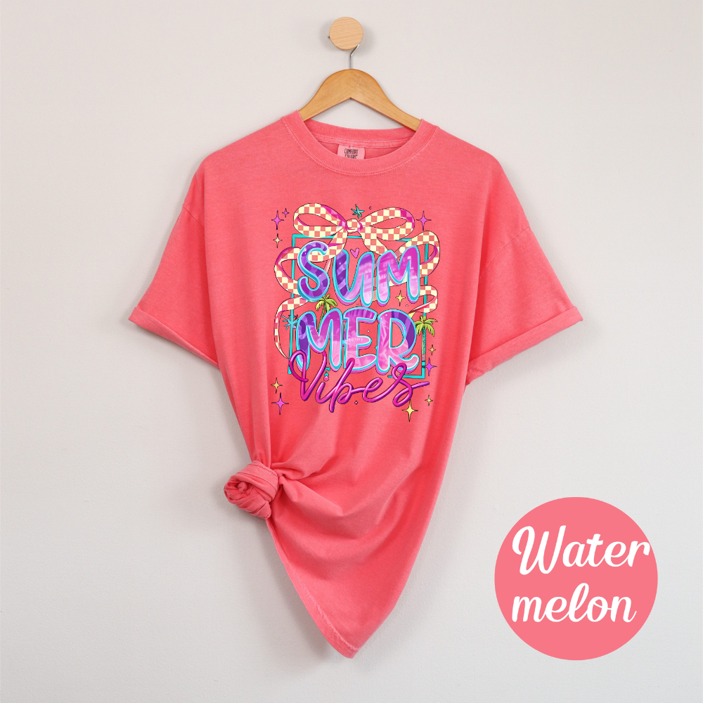 Summer Vibes with Bow Graphic – Comfort Colors Women’s T-Shirt