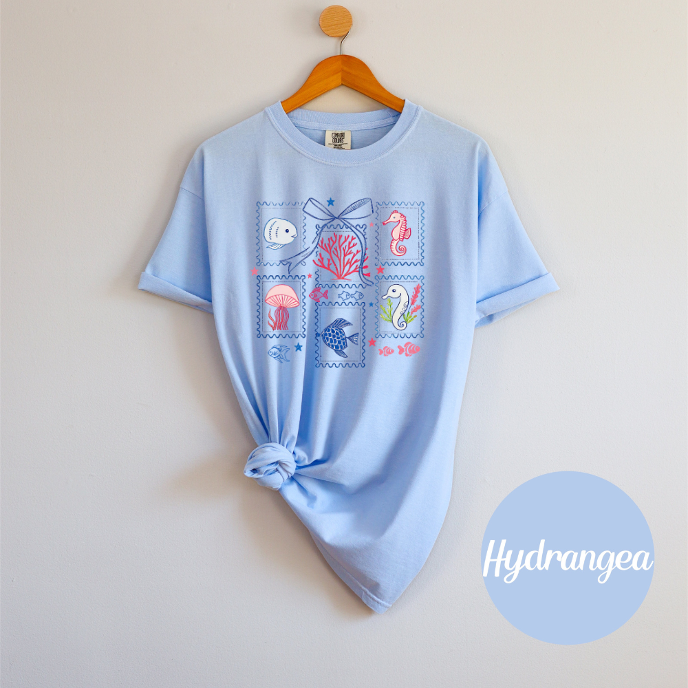 Coastal Patchwork Sea Life Tee – Comfort Colors Women’s T-Shirt
