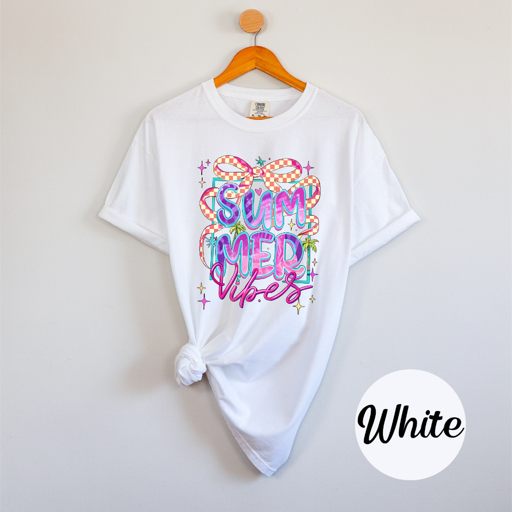 Summer Vibes with Bow Graphic – Comfort Colors Women’s T-Shirt