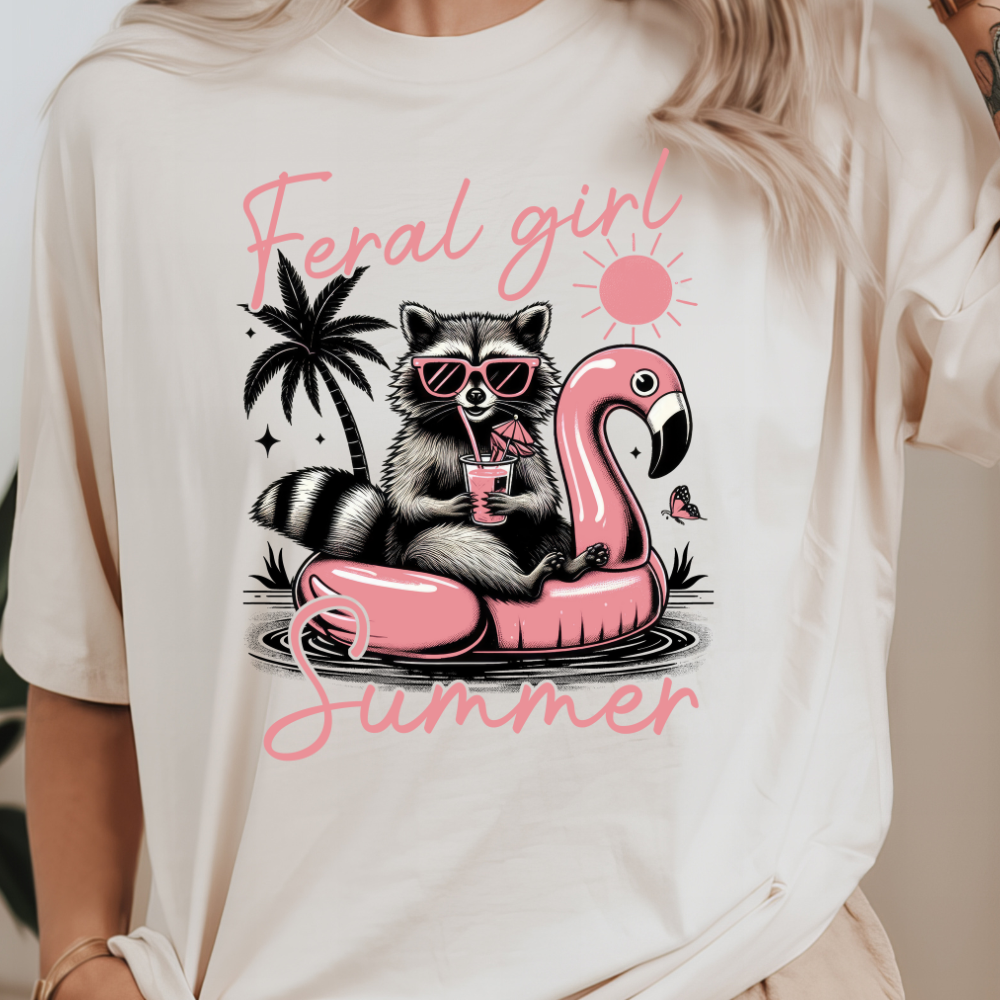 Feral Girl Summer Raccoon Tee – Rodeo Chaos Graphic on Comfort Colors Women’s T-Shirt