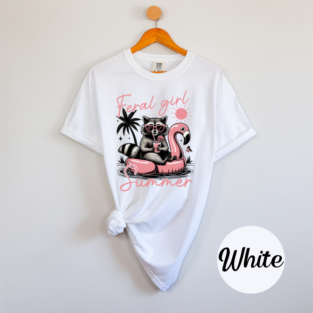 Feral Girl Summer Raccoon Tee – Rodeo Chaos Graphic on Comfort Colors Women’s T-Shirt