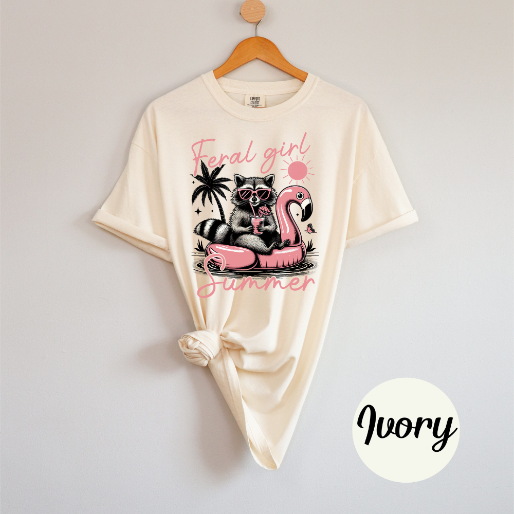 Feral Girl Summer Raccoon Tee – Rodeo Chaos Graphic on Comfort Colors Women’s T-Shirt
