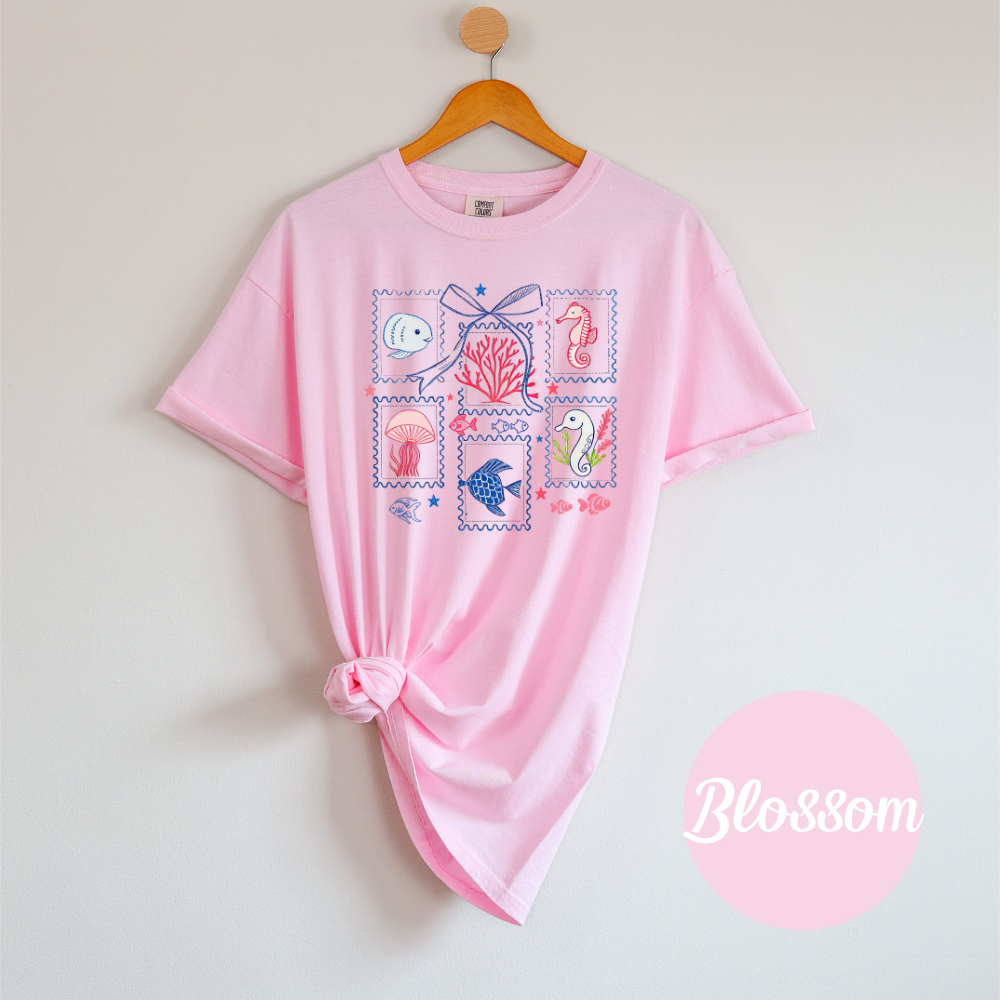 Coastal Patchwork Sea Life Tee – Comfort Colors Women’s T-Shirt