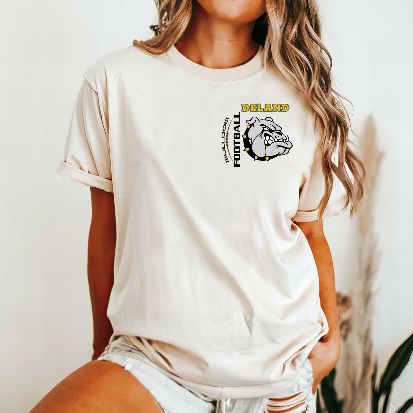 DeLand Bulldogs Unisex Football Spirit Tee - Front & Back Distressed Flag Design