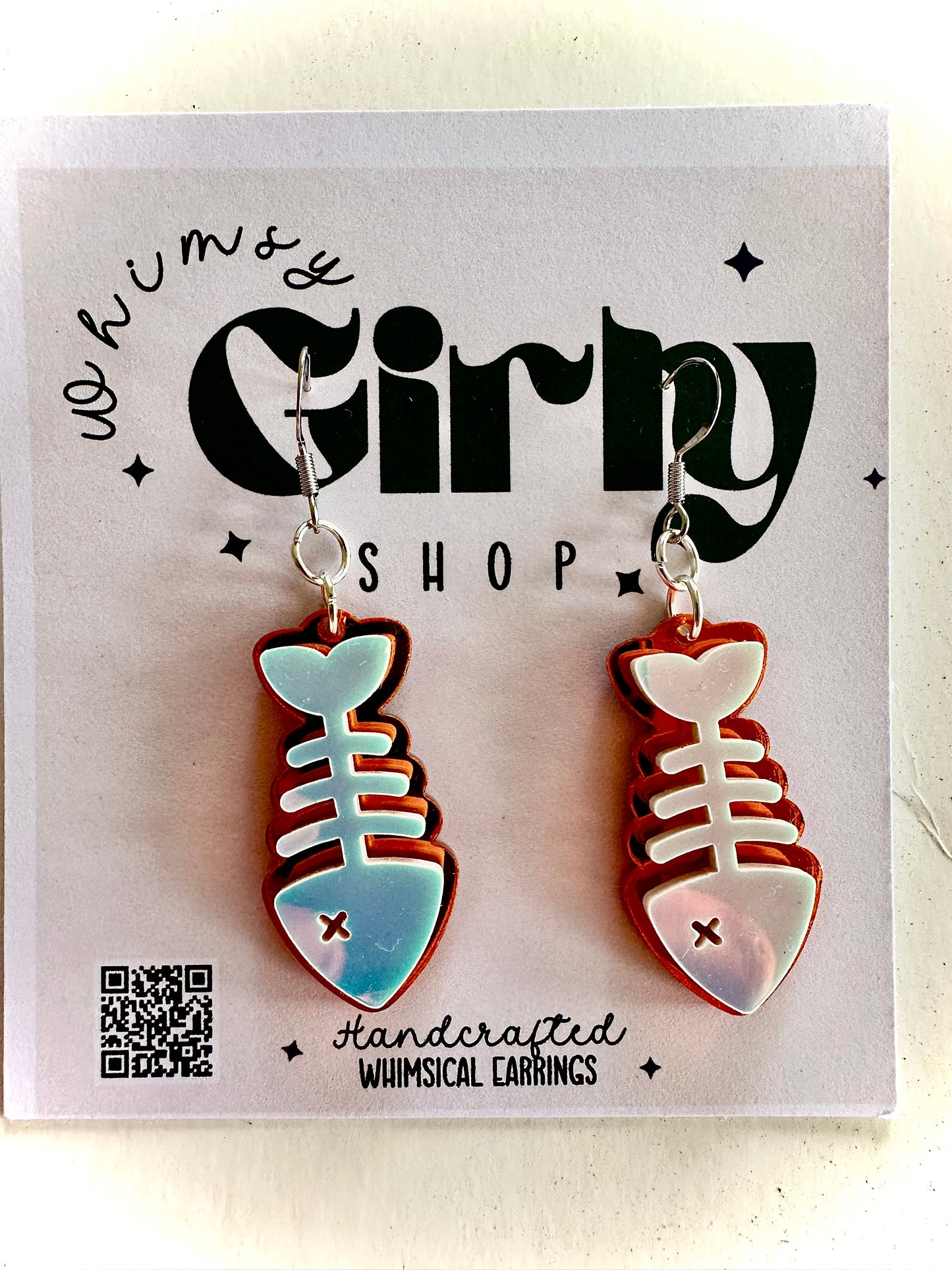 Catch of the Day Earrings – Holographic Fish Bone Dangles