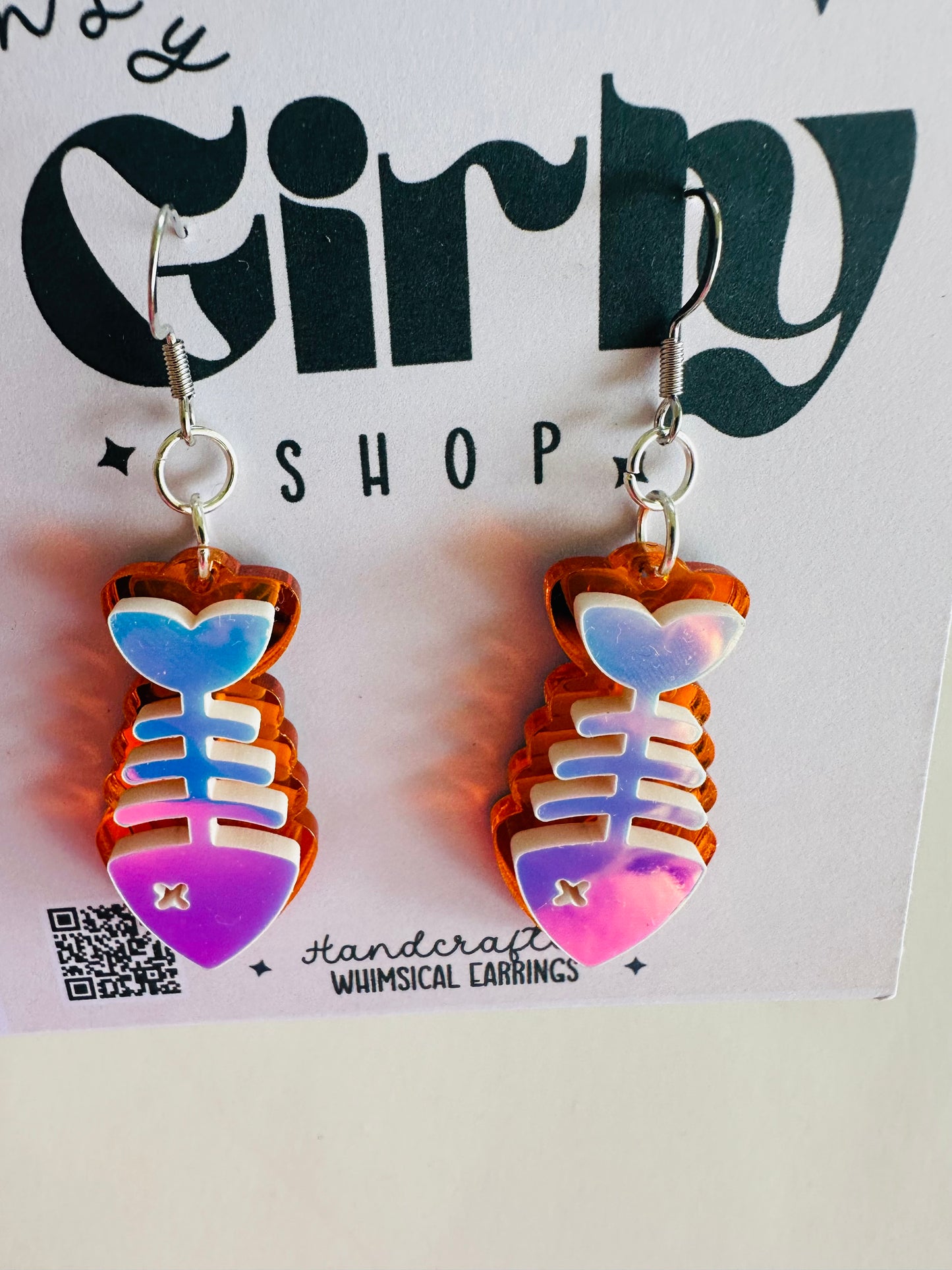 Catch of the Day Earrings – Holographic Fish Bone Dangles