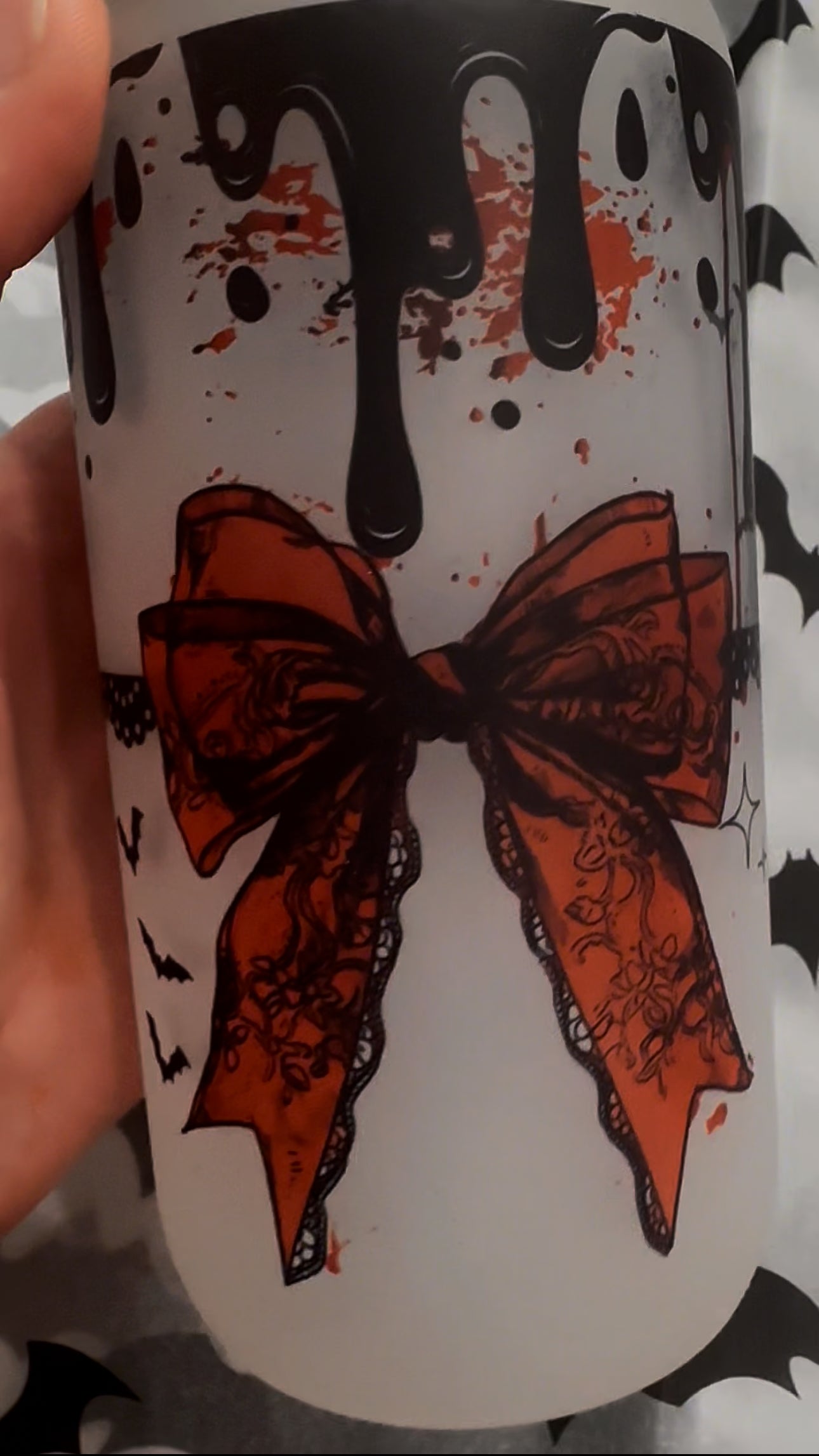 Spooky Bow Coquette Glass Cup with Spider Topper