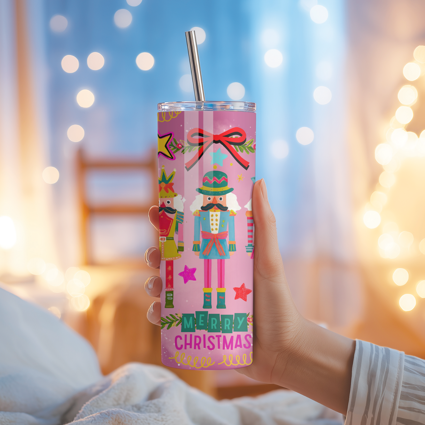 Pink Nutcracker Christmas Tumbler | Whimsy Ballet Holiday Aesthetic Cup | Stainless Steel Tumbler