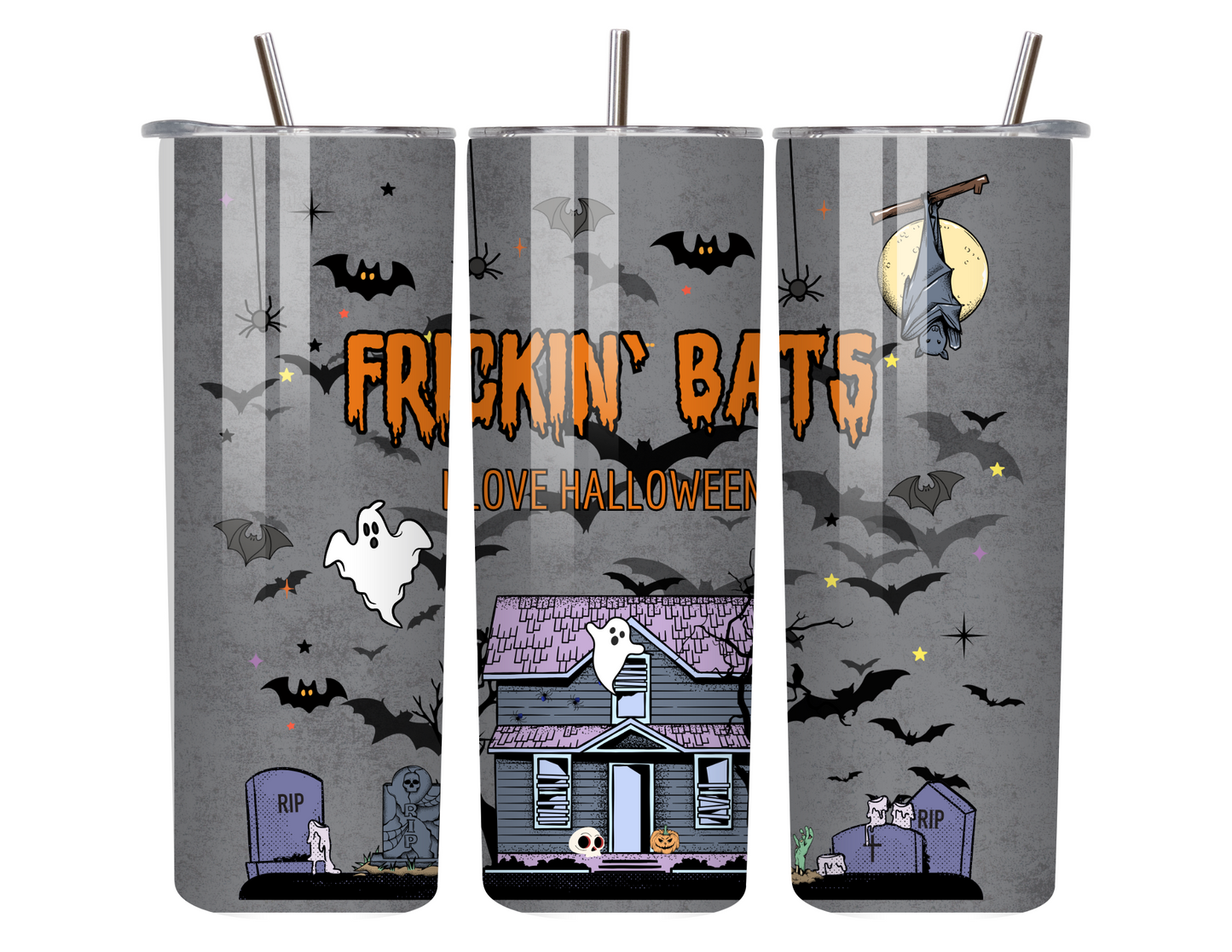 Freakin’ Bats – 20oz Funny Halloween Tumbler with Ghosts & Bats