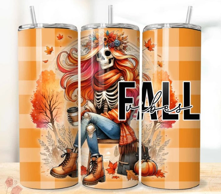 Autumn Skeleton Girl Fall Vibes 20 oz Tumbler