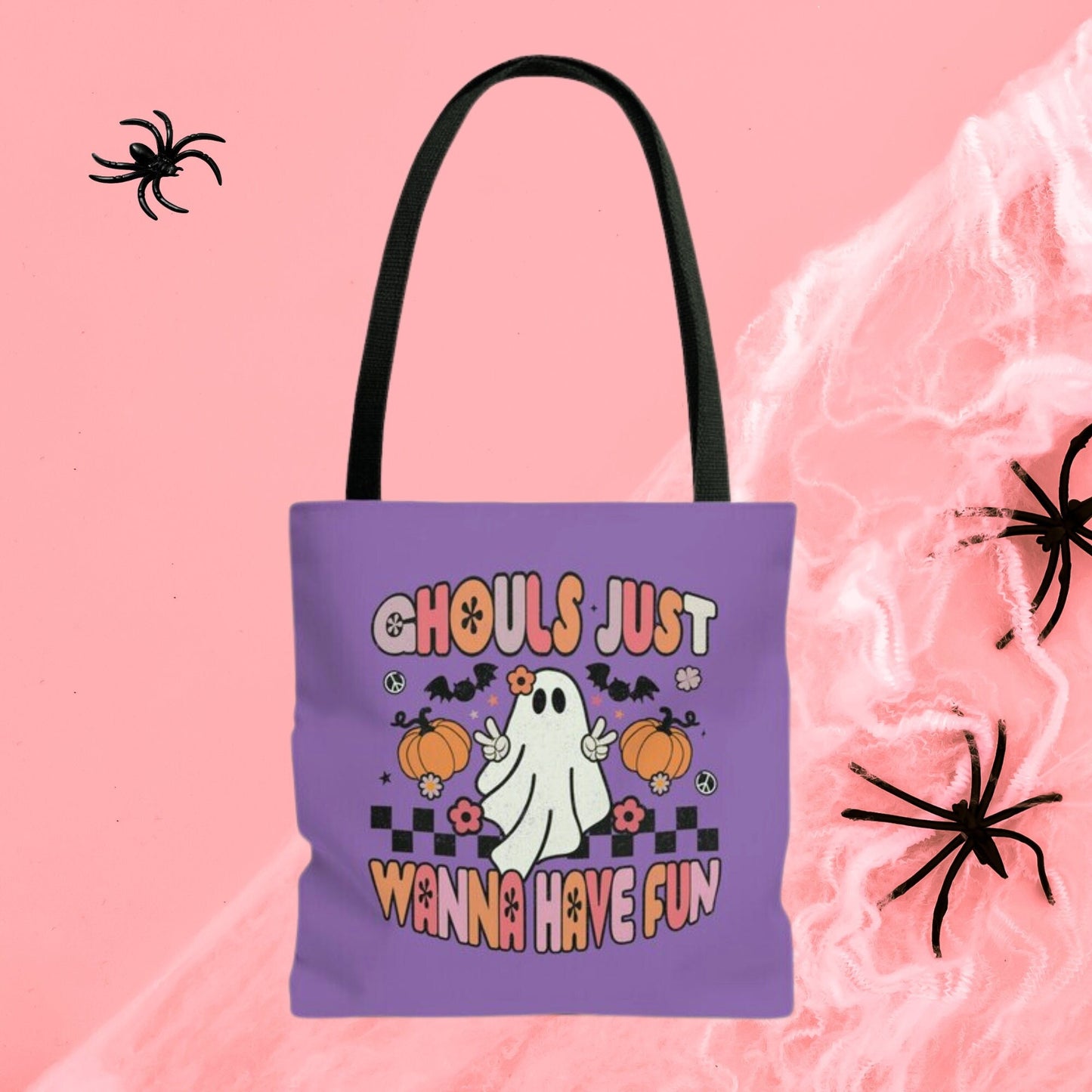 Halloween Tote Bag, Ghouls Just Wanna Have Fun Trick or Treat Halloween Candy Bag, Retro Tote Bag Canvas Ghost Bag