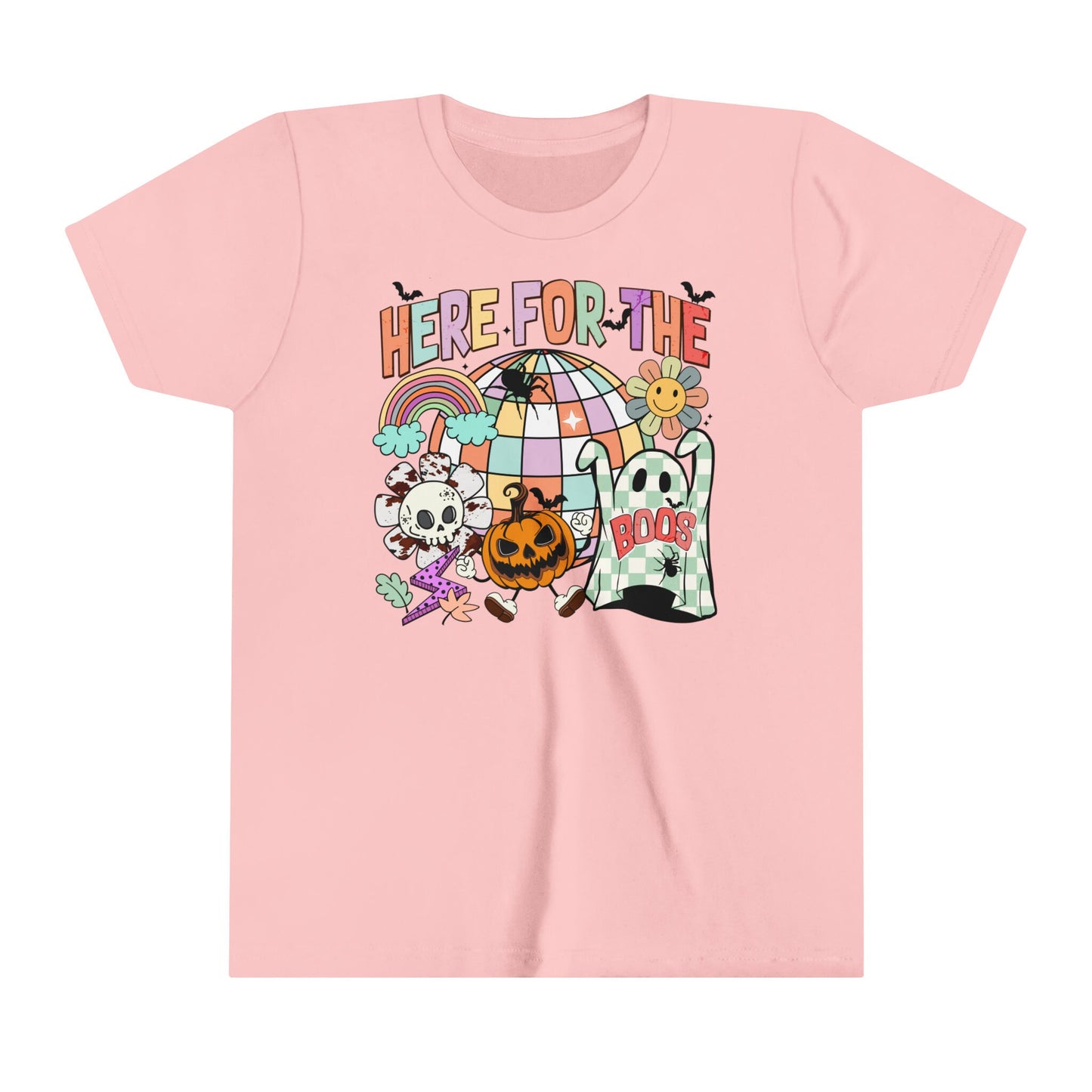 Girls 'I'm Here for the Boos' Tee - Retro Halloween Ghost & Pumpkin Design - Vintage-Inspired Spooky Shirt