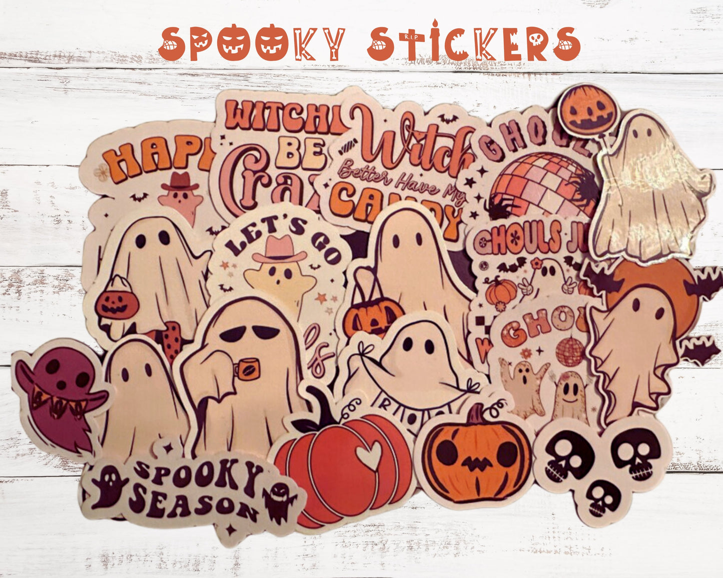 20 Punny Stickers Funny Retro Halloween Sticker Pack, Cute Spooky Stickers, Waterproof Vinyl Sticker Pack, Halloween Gift