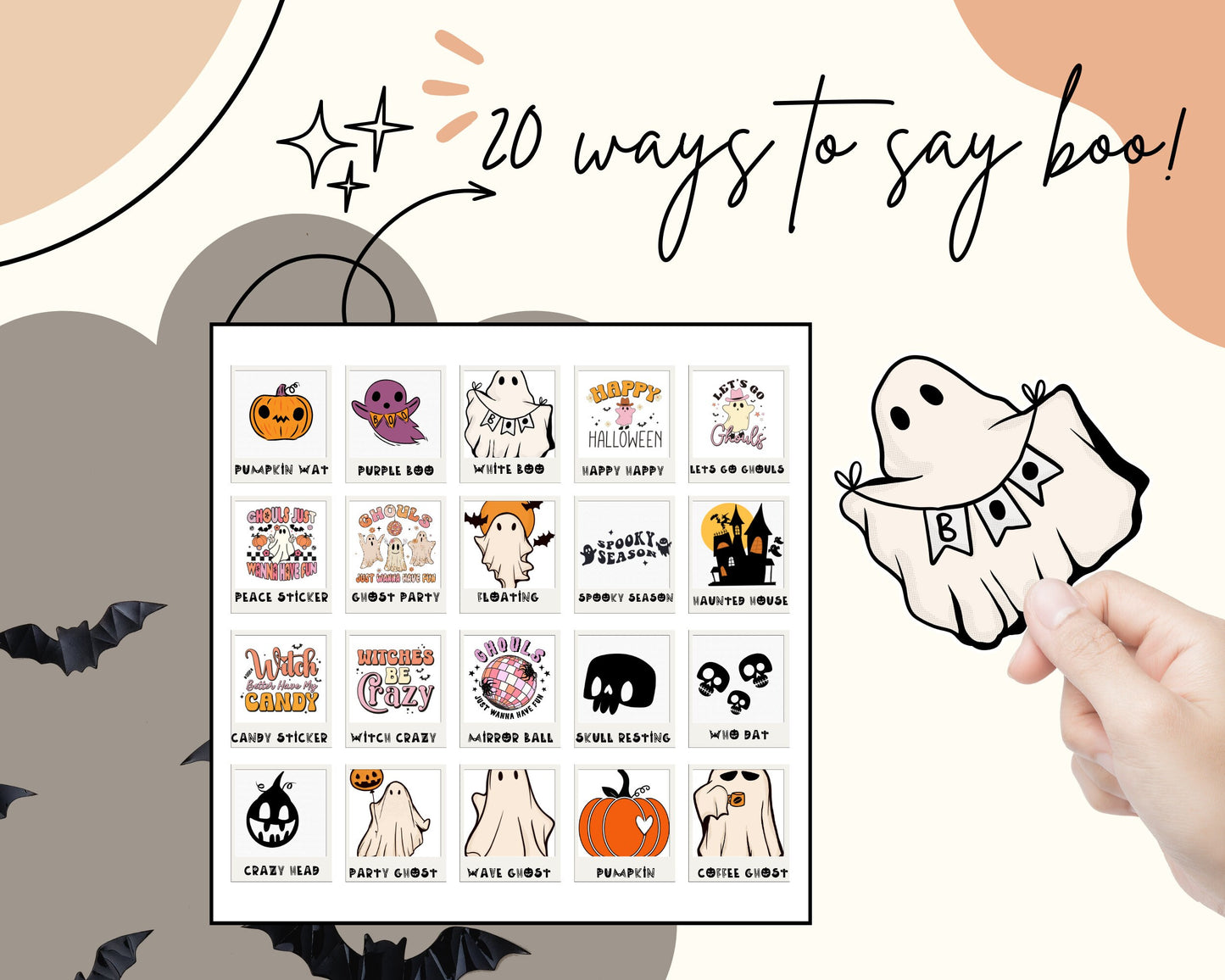 20 Punny Stickers Funny Retro Halloween Sticker Pack, Cute Spooky Stickers, Waterproof Vinyl Sticker Pack, Halloween Gift