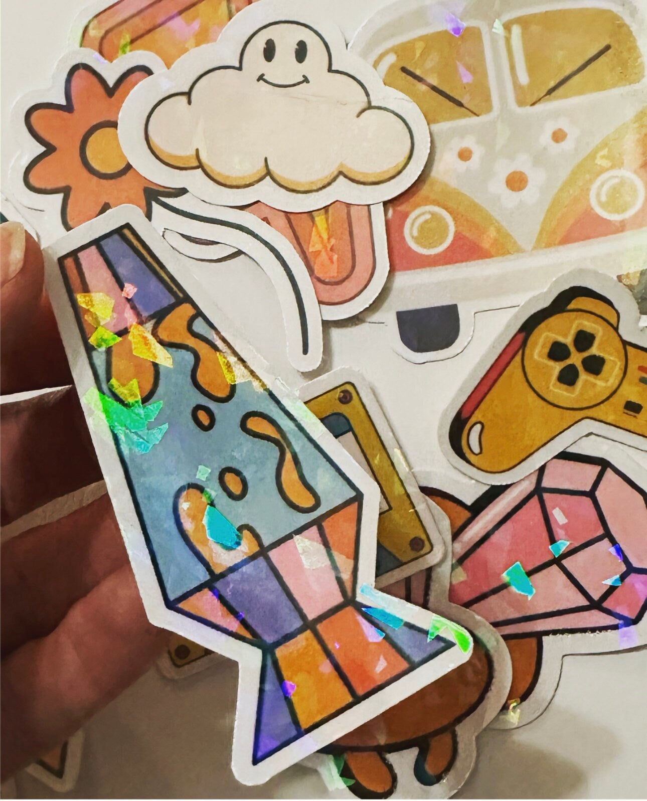 90s Retro Sticker Pack Nostalgia Sticker Pack - 22 Pack Holographic Stickers -Vintage 90's Baby Rollerskates, Ringpop, vhs, Hippie Stickers