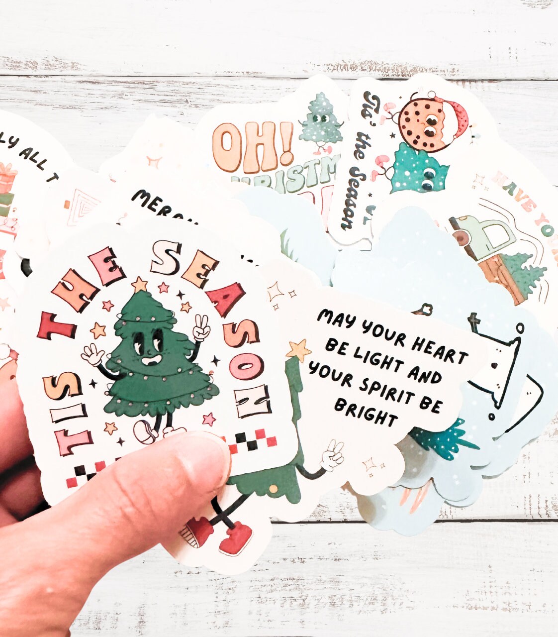 Cute Christmas Sticker Pack - Retro Vintage Holiday Stickers - Waterproof Vinyl - Perfect for DIY Advent Calendars & Gift Baskets