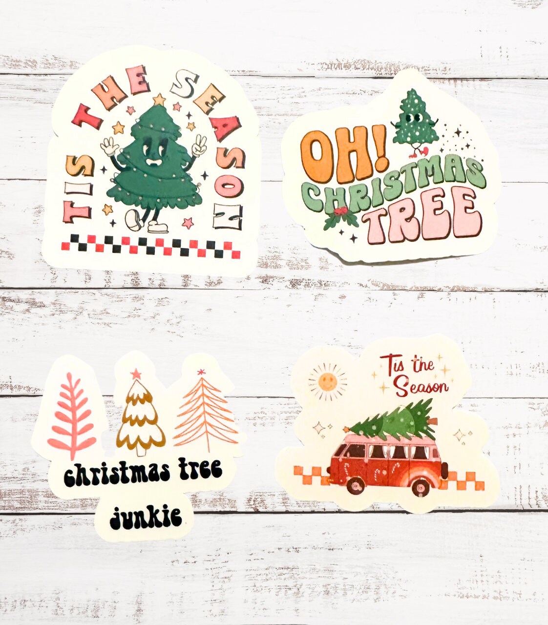 Cute Christmas Sticker Pack - Retro Vintage Holiday Stickers - Waterproof Vinyl - Perfect for DIY Advent Calendars & Gift Baskets