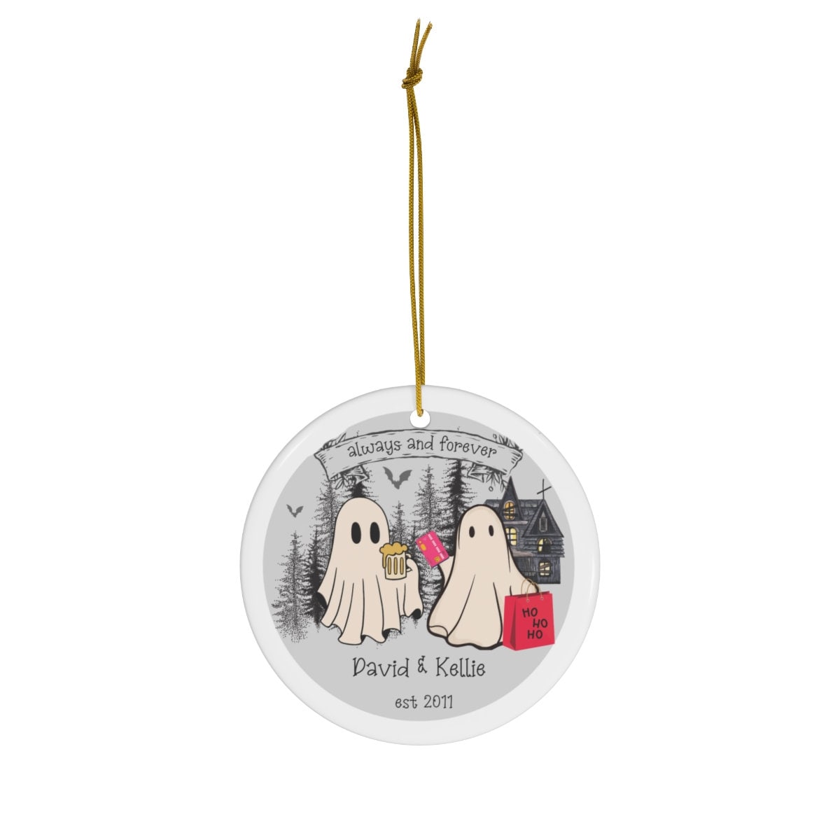 Haunted Love: Married Ghost Ornament - A Unique Engagement and First Christmas Gift for Ghost-Loving Couples!