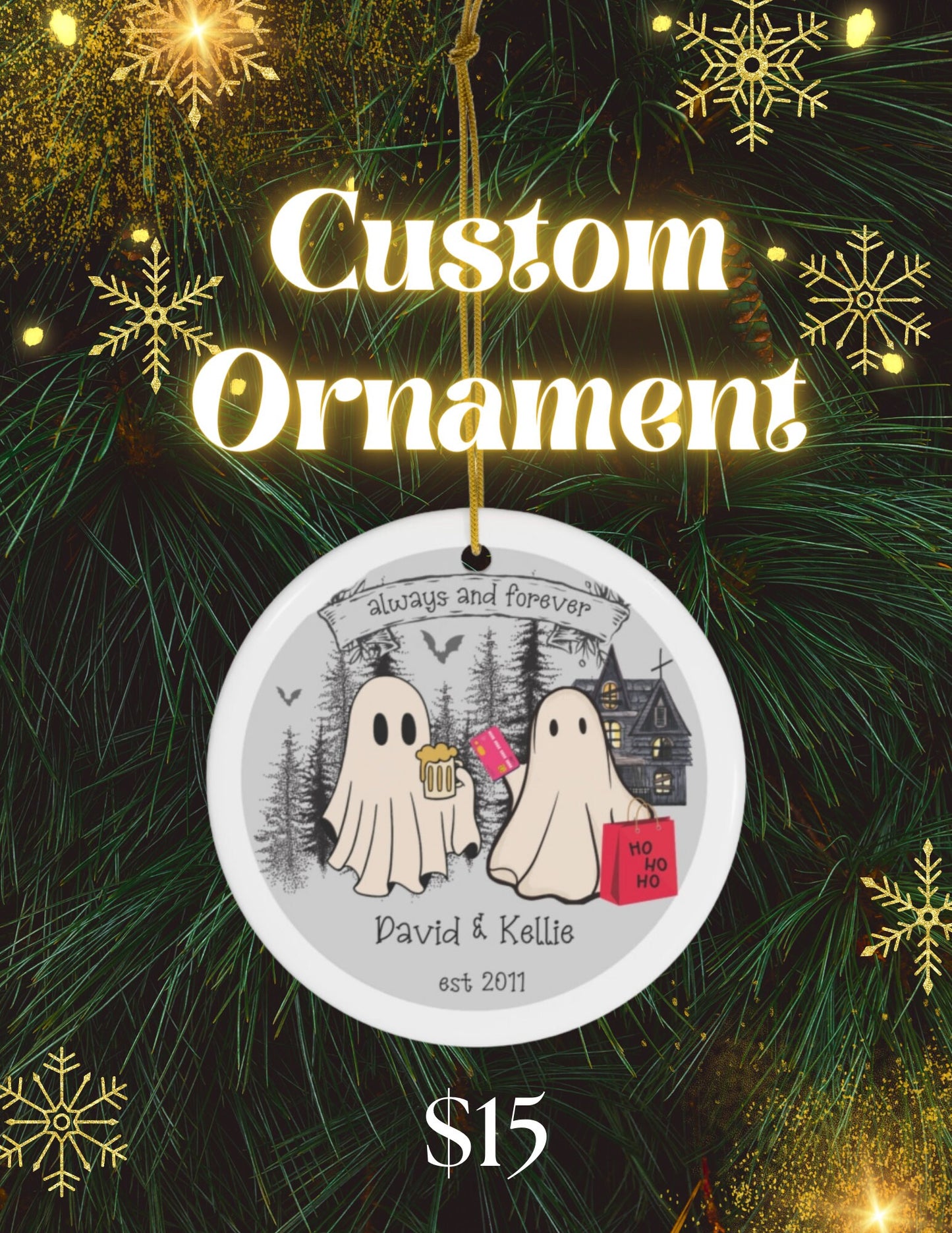 Haunted Love: Married Ghost Ornament - A Unique Engagement and First Christmas Gift for Ghost-Loving Couples!