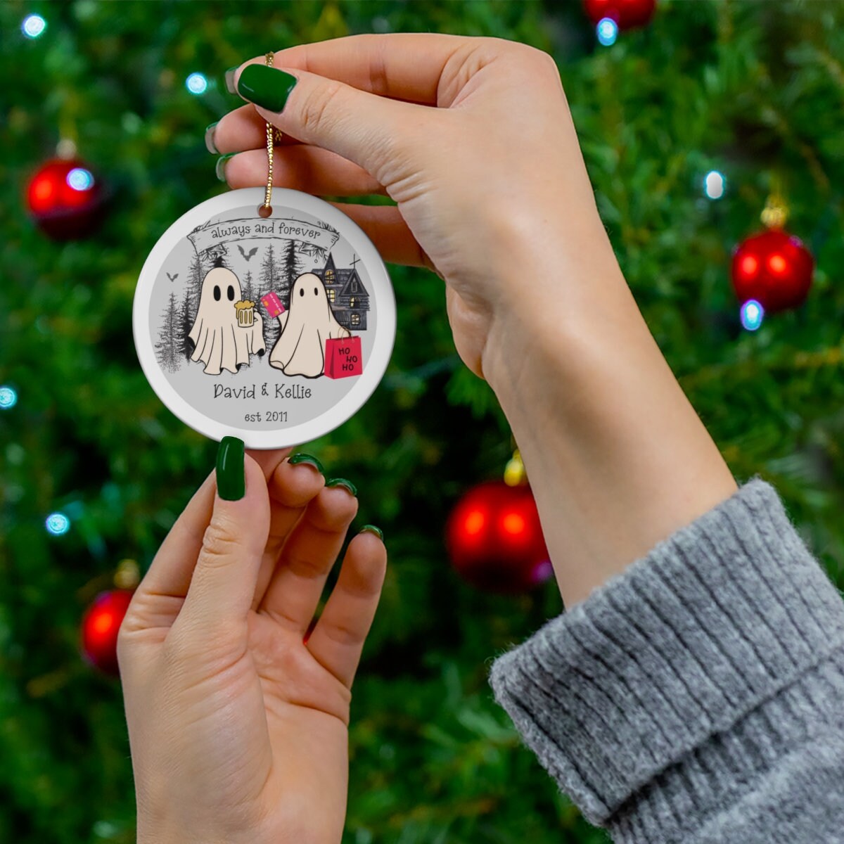 Haunted Love: Married Ghost Ornament - A Unique Engagement and First Christmas Gift for Ghost-Loving Couples!