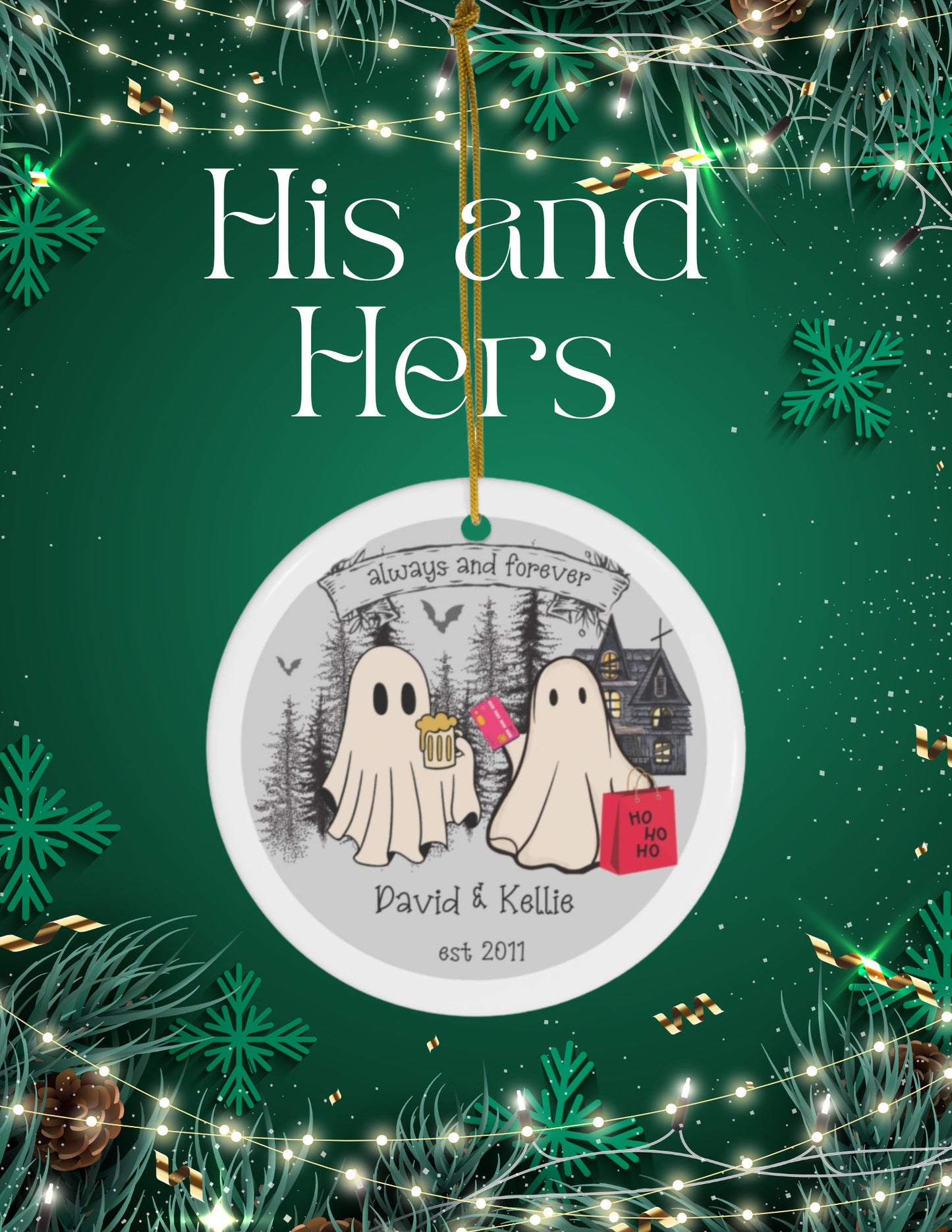 Haunted Love: Married Ghost Ornament - A Unique Engagement and First Christmas Gift for Ghost-Loving Couples!