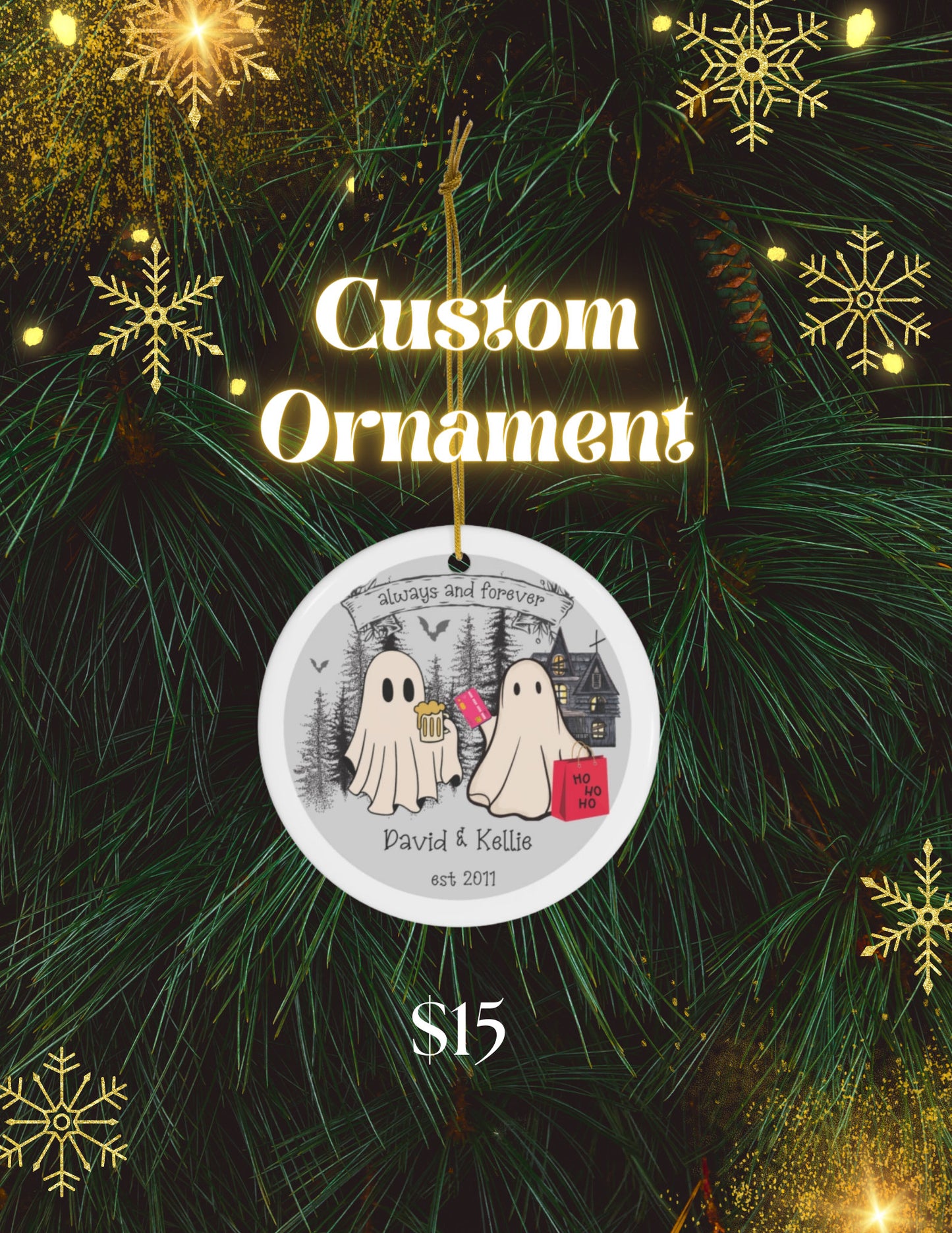 Haunted Love: Married Ghost Ornament - A Unique Engagement and First Christmas Gift for Ghost-Loving Couples!