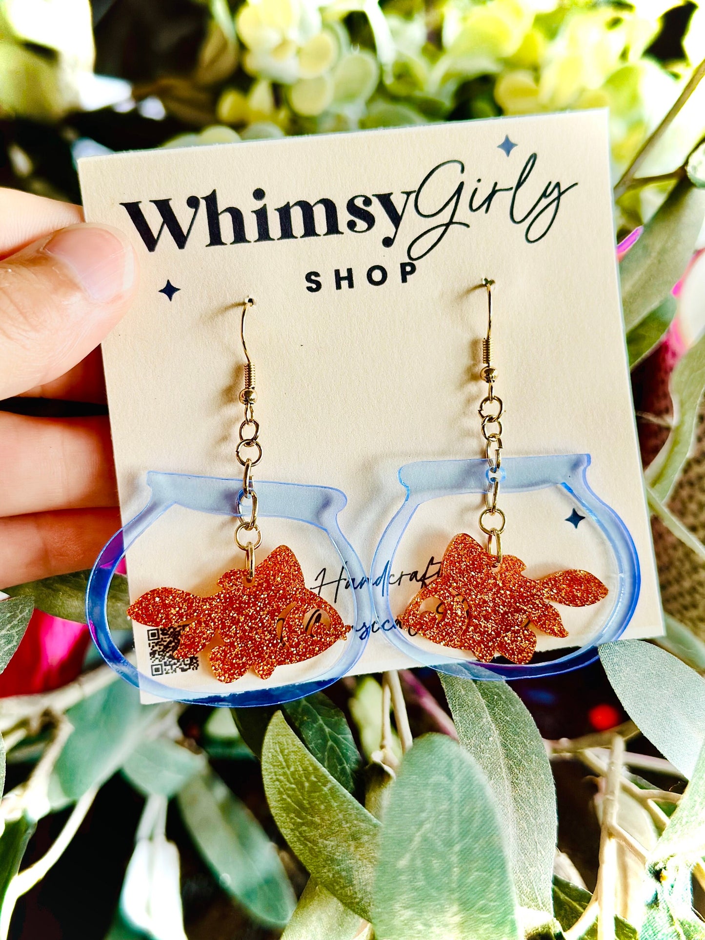 Glitter Goldfish Bowl Dangles – Handmade Whimsical Earrings